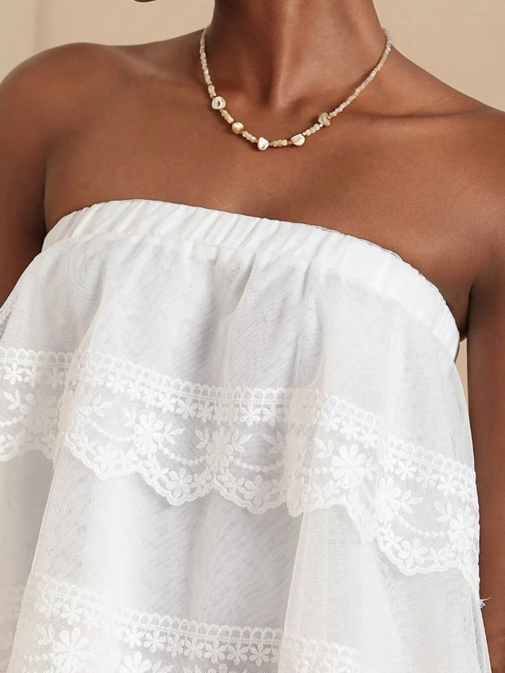White Boho Women's Lace Trim Bandeau Top